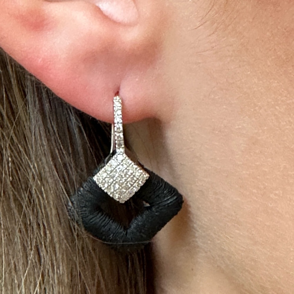18k real solid white gold Black Design Earrings​